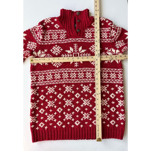 Ralph Lauren Vintage Hand Knit Red & Ivory Snowflake Mock Neck Ski Sweater Small - Picture 13 of 13